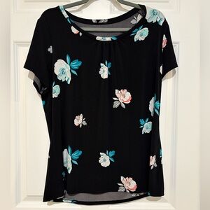 Worthington Black Fitted Blouse with Blue Accents